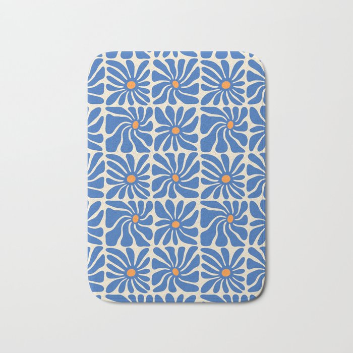 Vintage blue flower art pattern Bath Mat Gallery Image 1