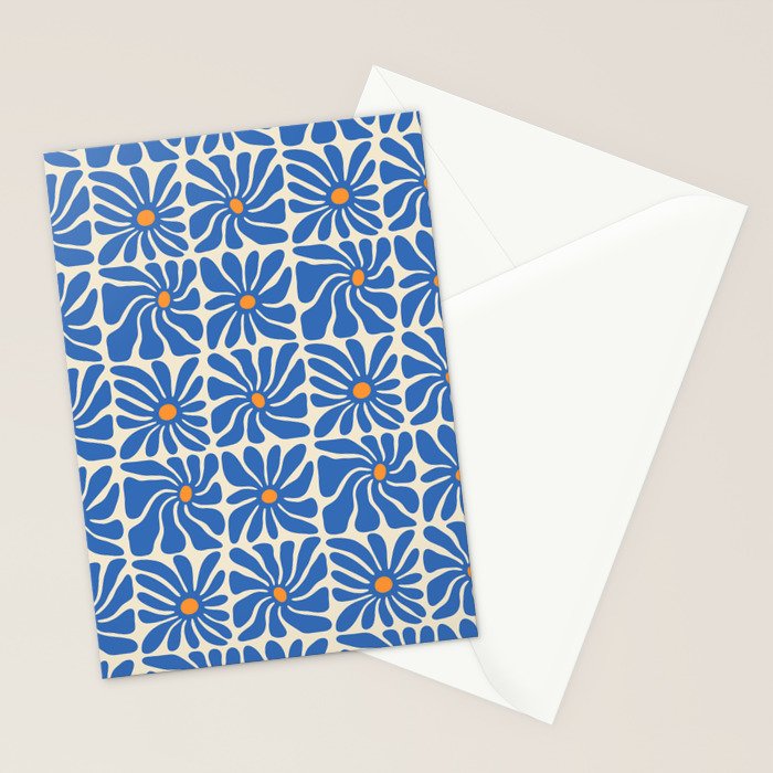 Vintage blue flower art pattern Stationery Card Gallery Image 2