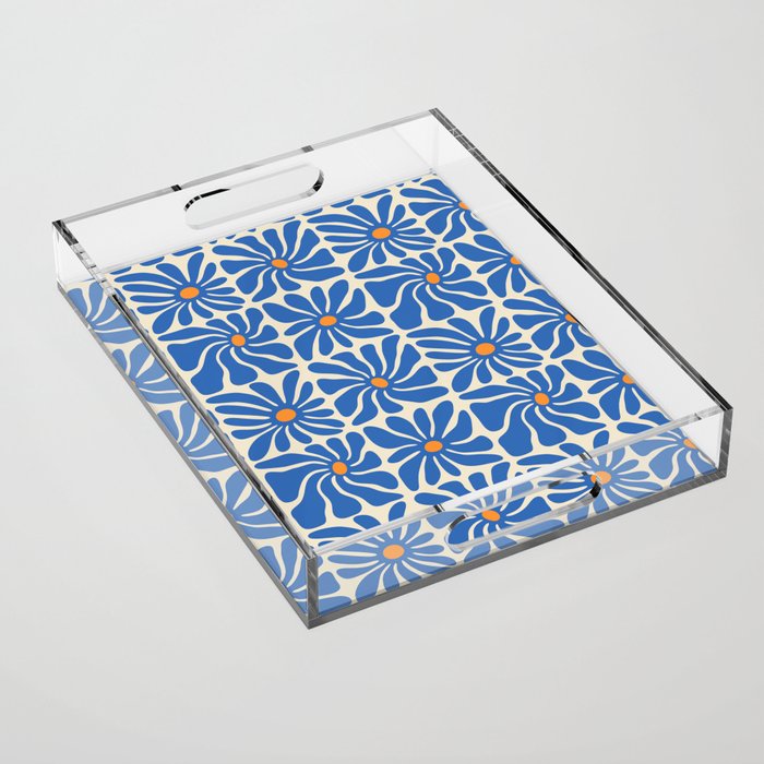 Vintage blue flower art pattern Acrylic Tray Gallery Image 1