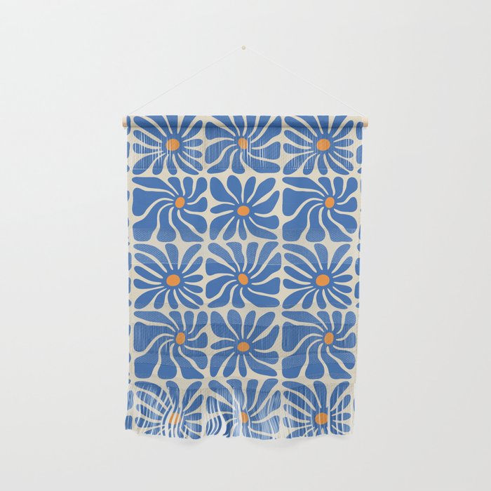 Vintage blue flower art pattern Wall Hanging Gallery Image 1