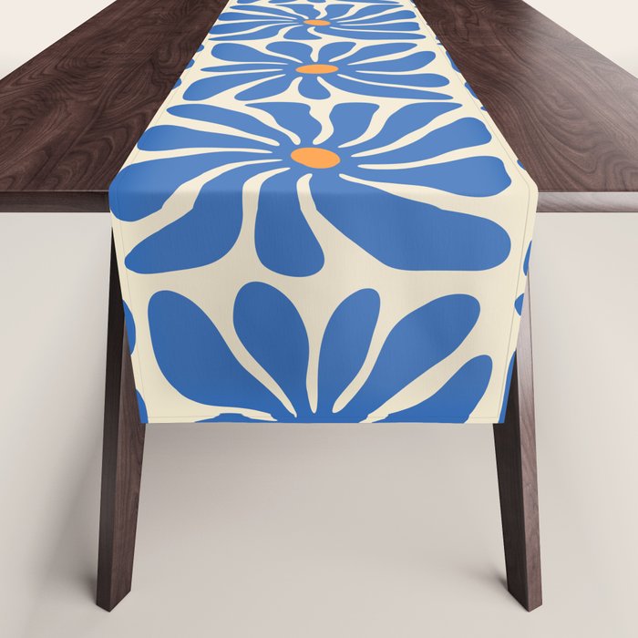 Vintage blue flower art pattern Table Runner Gallery Image 1