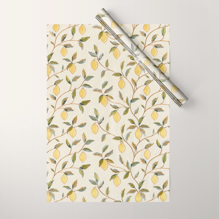 William Morris Vintage Lemon Tree Pattern Wrapping Paper Gallery Image 1