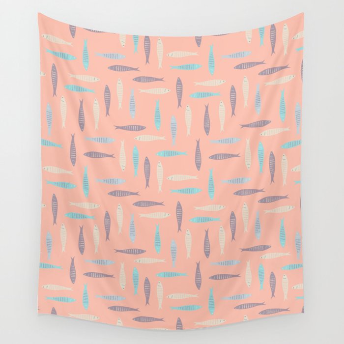 Sardines on Pink Wall Tapestry Gallery Image 1