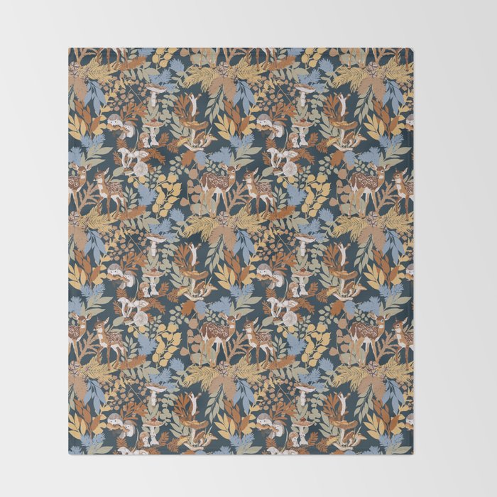 Colorful Dark Forest Animals B Throw Blanket Gallery Image 2