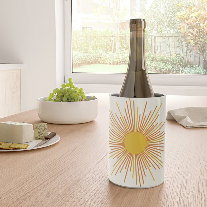 Sunburst Mid Century Modern Sun in Orange and Mustard on Light Cream Wine Chiller Gallery Image 4