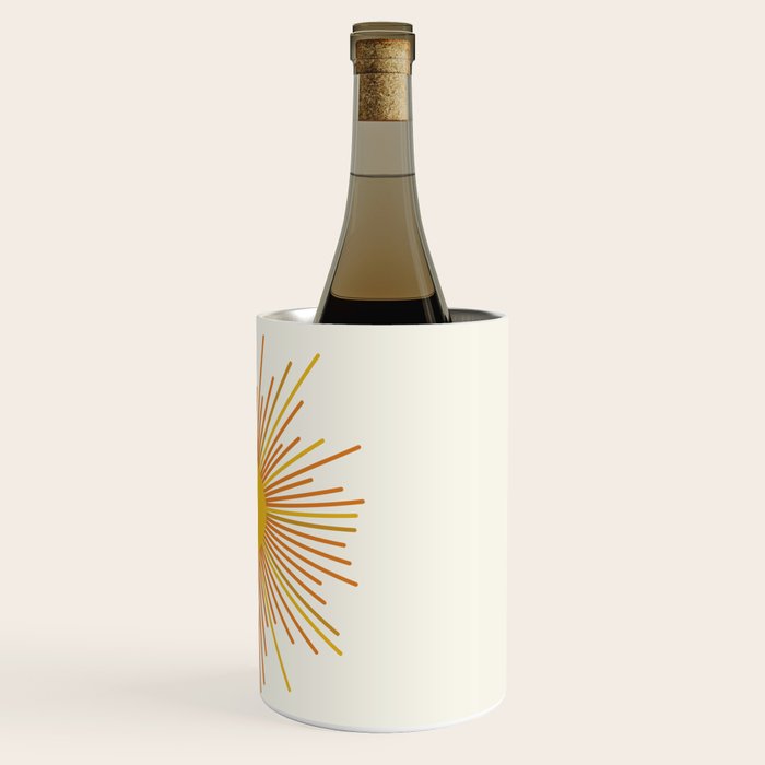 Sunburst Mid Century Modern Sun in Orange and Mustard on Light Cream Wine Chiller Gallery Image 3