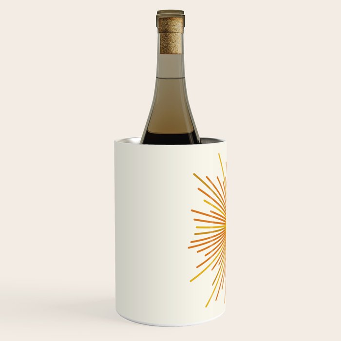 Sunburst Mid Century Modern Sun in Orange and Mustard on Light Cream Wine Chiller Gallery Image 2