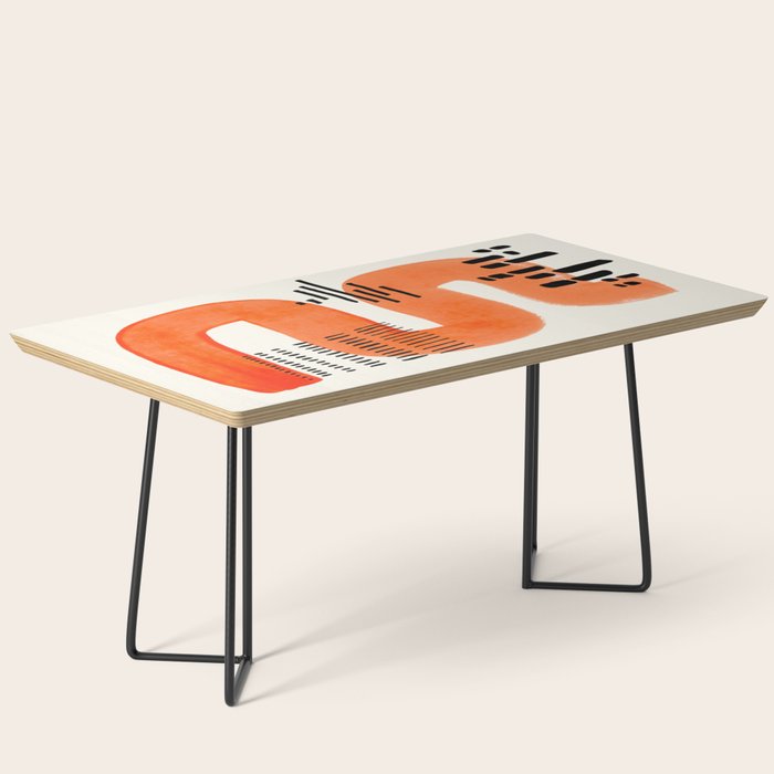 Mid Century Modern abstract Minimalist Fun Colorful Shapes Patterns Orange Watercolor Wiggle Stroke Coffee Table Gallery Image 1
