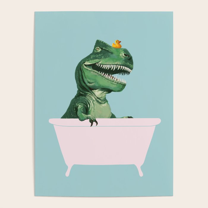 Playful T-Rex in Bathtub in Green Poster Gallery Image 4
