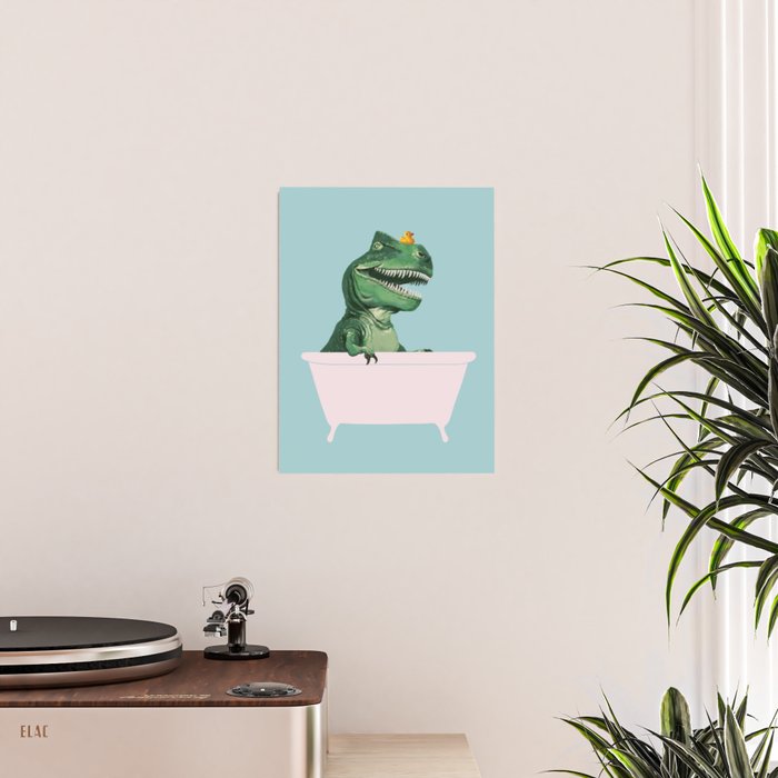 Playful T-Rex in Bathtub in Green Poster Gallery Image 2