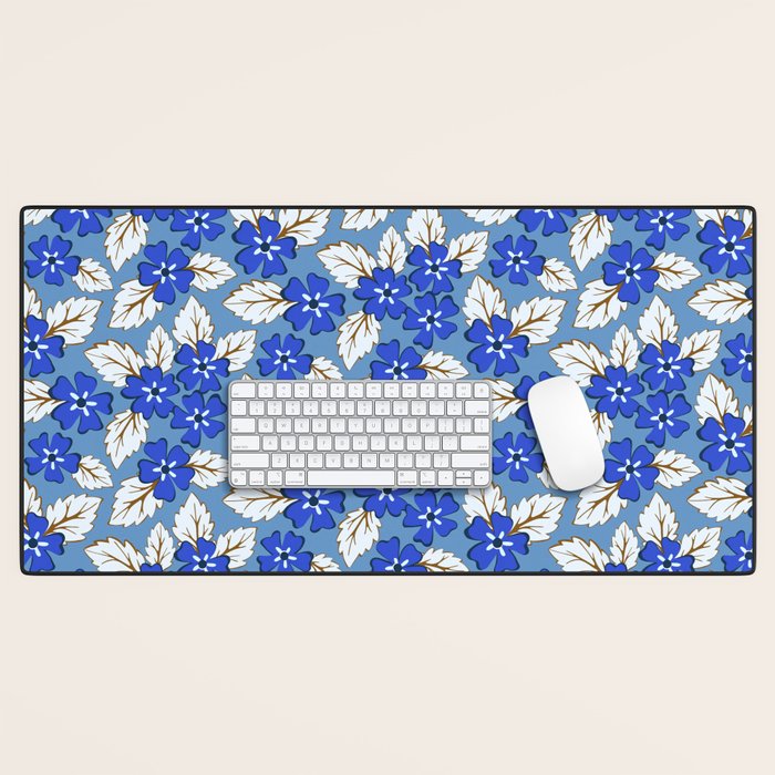 Tossed sakura flowers in blue Desk Mat Gallery Image 1