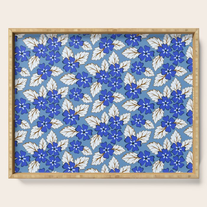 Tossed sakura flowers in blue Serving Tray Gallery Image 1