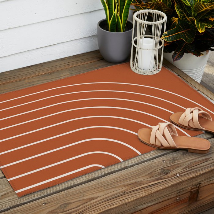 Minimal Arch XX Red Modern Geometric Lines Outdoor Rug Gallery Image 2