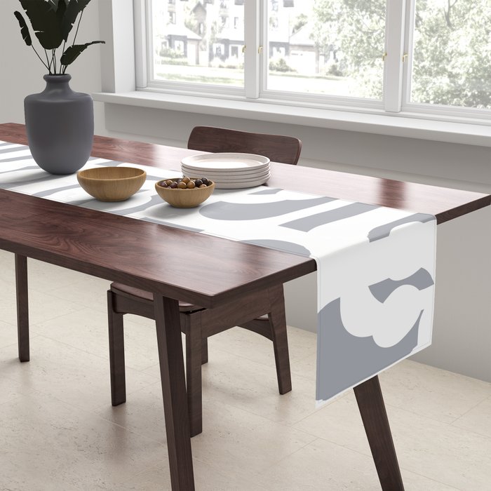 Mid Century Modern Loops Pattern in White and Gray Table Runner Gallery Image 2