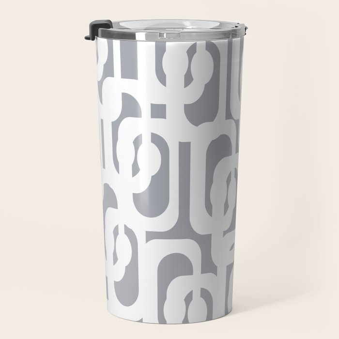 Mid Century Modern Loops Pattern in White and Gray Travel Mug Gallery Image 3