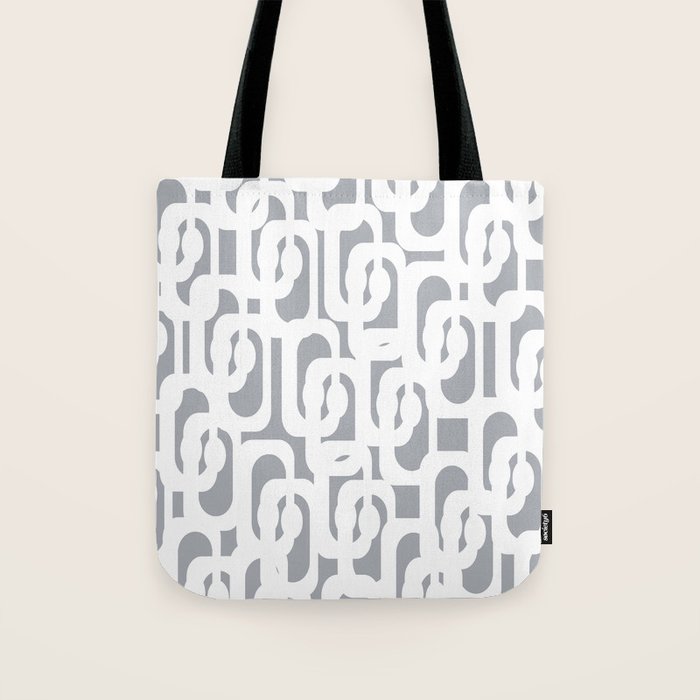 Mid Century Modern Loops Pattern in White and Gray Tote Bag Gallery Image 1