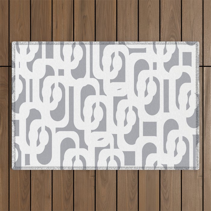 Mid Century Modern Loops Pattern in White and Gray Outdoor Rug Gallery Image 1