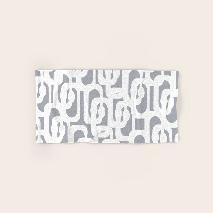 Mid Century Modern Loops Pattern in White and Gray Bath Towel Gallery Image 1