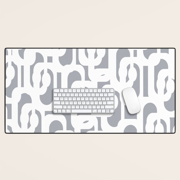 Mid Century Modern Loops Pattern in White and Gray Desk Mat Gallery Image 1