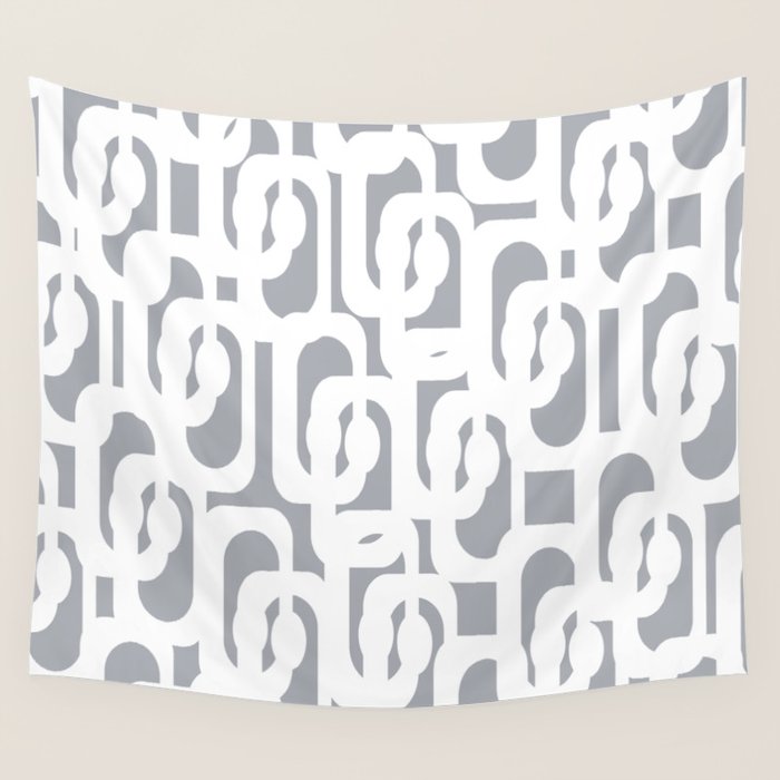 Mid Century Modern Loops Pattern in White and Gray Wall Tapestry Gallery Image 4