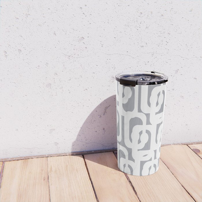 Mid Century Modern Loops Pattern in White and Gray Travel Mug Gallery Image 4