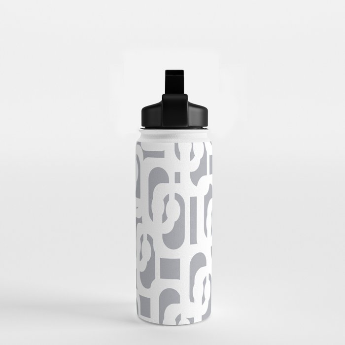 Mid Century Modern Loops Pattern in White and Gray Water Bottle Gallery Image 2