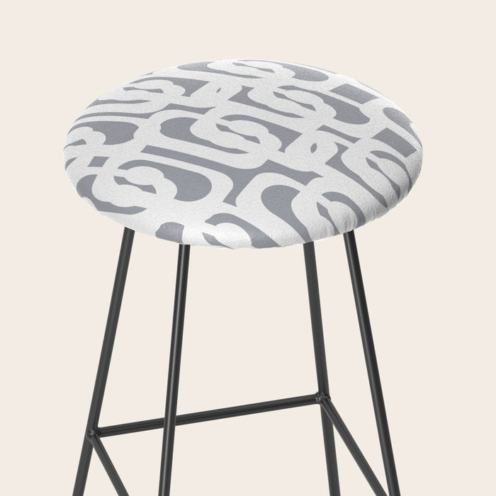 Mid Century Modern Loops Pattern in White and Gray Stool Gallery Image 2