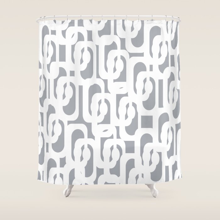 Mid Century Modern Loops Pattern in White and Gray Shower Curtain Gallery Image 1
