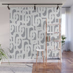 Mid Century Modern Loops Pattern in White and Gray Wall Mural Gallery Image 1