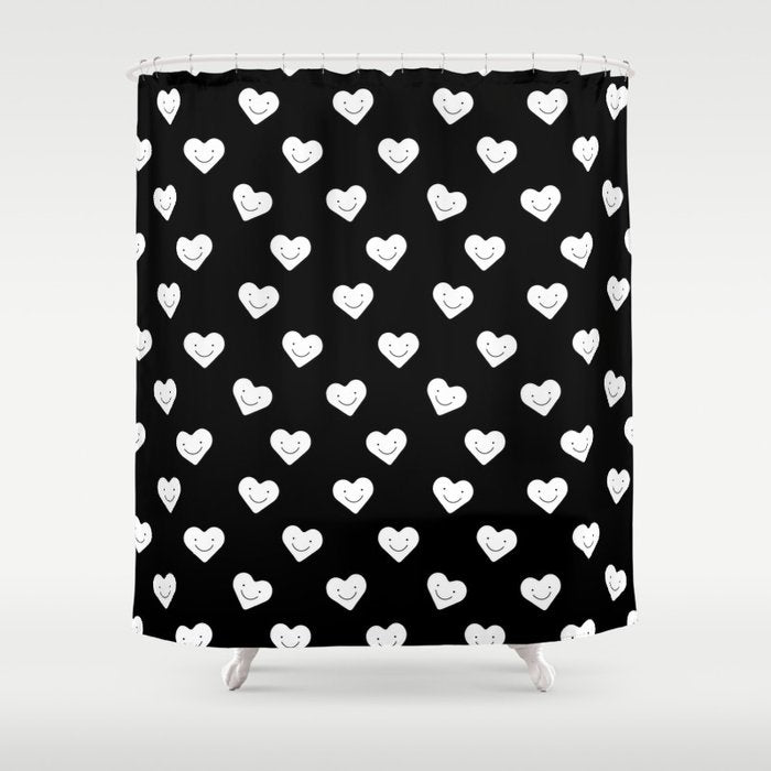 Black and white love heart doodle pattern Shower Curtain Gallery Image 1