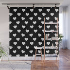 Black and white love heart doodle pattern Wall Mural Gallery Image 1