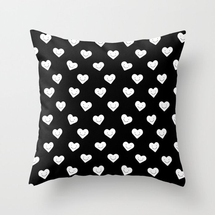 Black and white love heart doodle pattern Throw Pillow Gallery Image 6