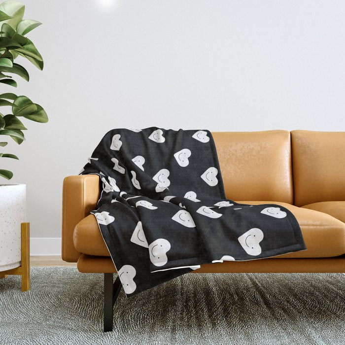 Black and white love heart doodle pattern Throw Blanket Gallery Image 1