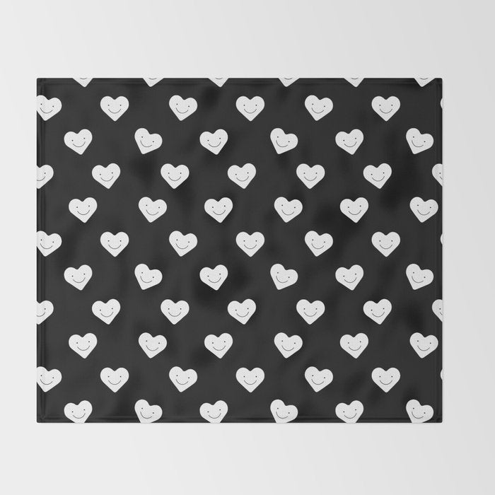 Black and white love heart doodle pattern Throw Blanket Gallery Image 2