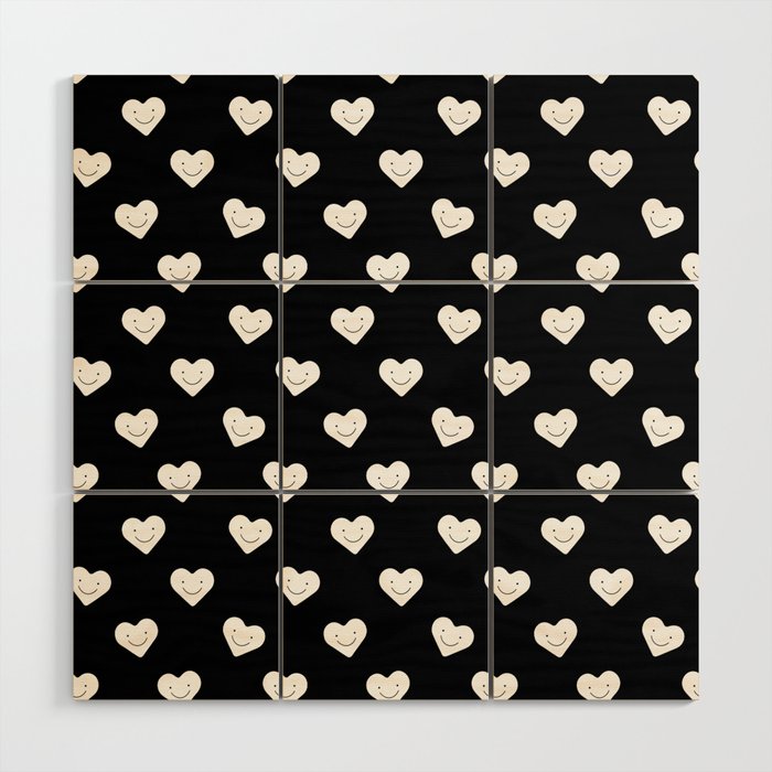 Black and white love heart doodle pattern Wood Wall Art Gallery Image 1