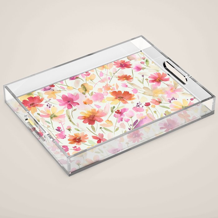 Natural Haze Spring Meadow Cosmos Wildflowers Magenta Red Yellow Acrylic Tray Gallery Image 1