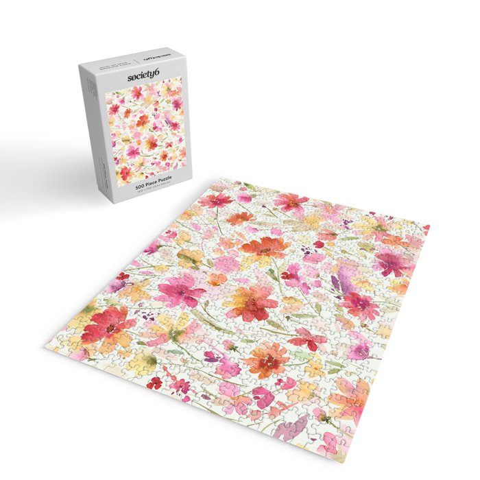 Natural Haze Spring Meadow Cosmos Wildflowers Magenta Red Yellow Jigsaw Puzzle Gallery Image 2