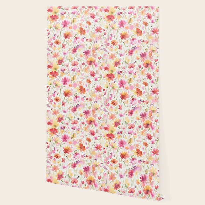 Natural Haze Spring Meadow Cosmos Wildflowers Magenta Red Yellow Wallpaper Gallery Image 2