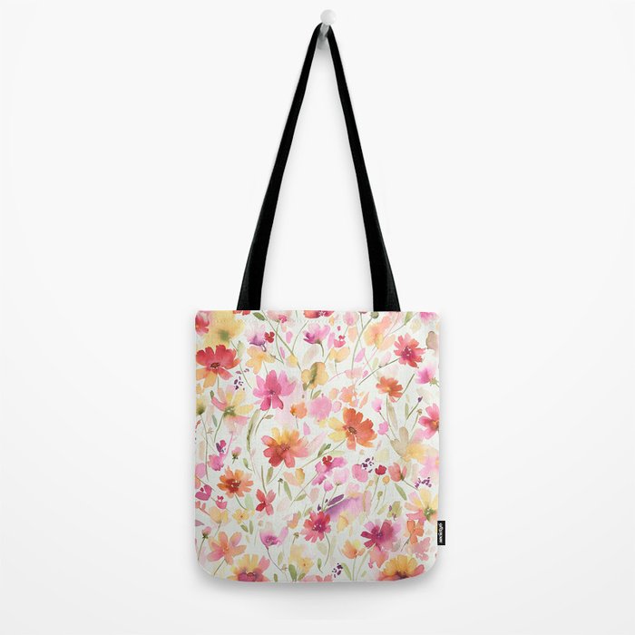 Natural Haze Spring Meadow Cosmos Wildflowers Magenta Red Yellow Tote Bag Gallery Image 2