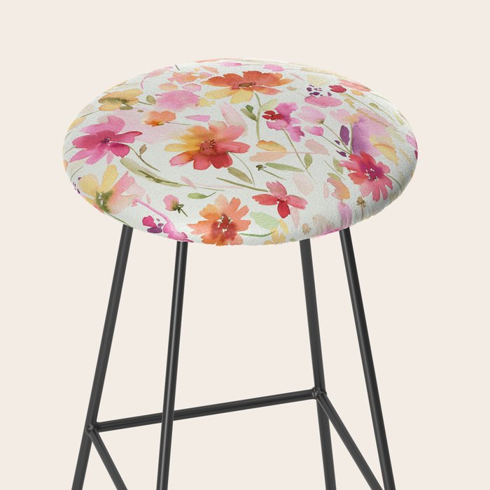 Natural Haze Spring Meadow Cosmos Wildflowers Magenta Red Yellow Stool Gallery Image 2