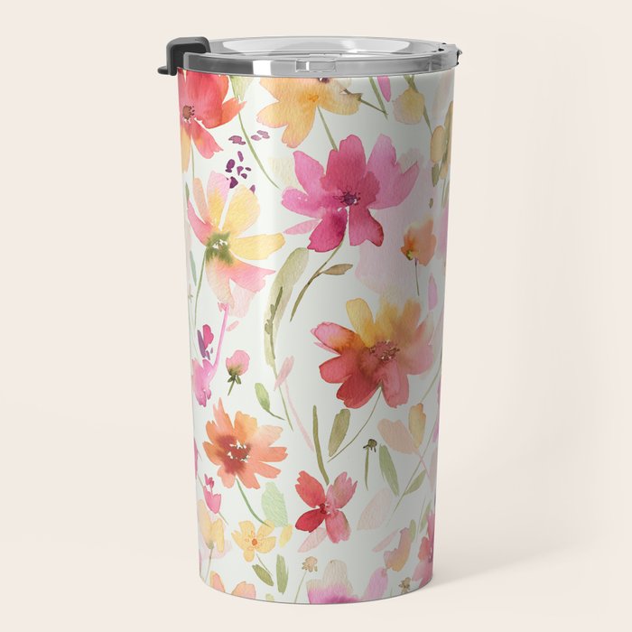 Natural Haze Spring Meadow Cosmos Wildflowers Magenta Red Yellow Travel Mug Gallery Image 3