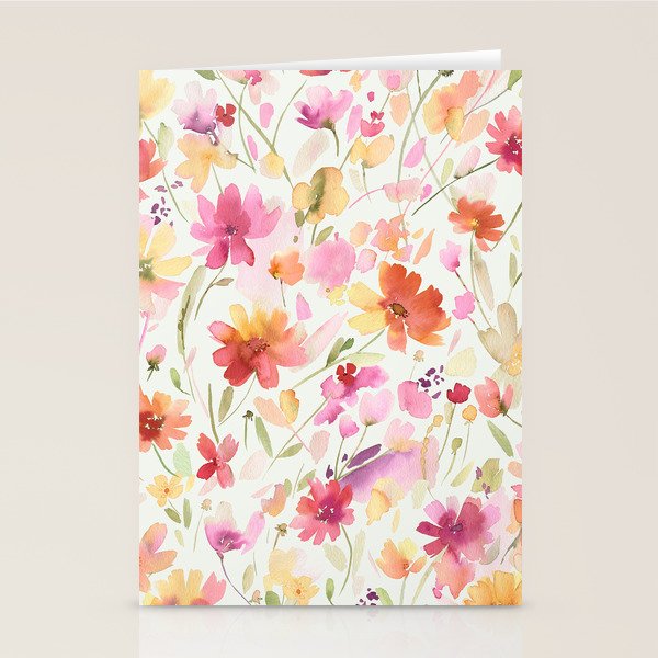 Natural Haze Spring Meadow Cosmos Wildflowers Magenta Red Yellow Stationery Card Gallery Image 2