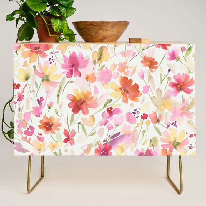 Natural Haze Spring Meadow Cosmos Wildflowers Magenta Red Yellow Credenza Gallery Image 1
