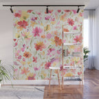 Natural Haze Spring Meadow Cosmos Wildflowers Magenta Red Yellow Wall Mural Gallery Image 1