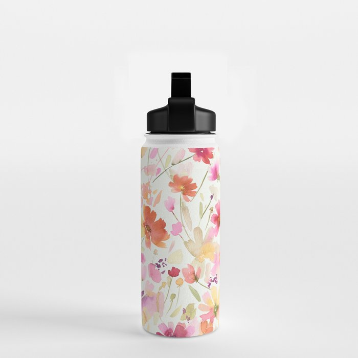 Natural Haze Spring Meadow Cosmos Wildflowers Magenta Red Yellow Water Bottle Gallery Image 2
