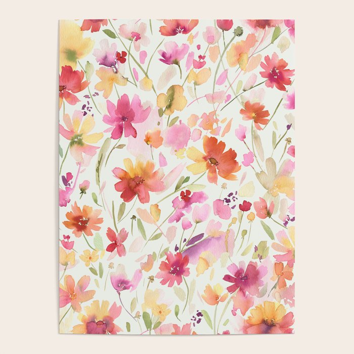 Natural Haze Spring Meadow Cosmos Wildflowers Magenta Red Yellow Poster Gallery Image 4