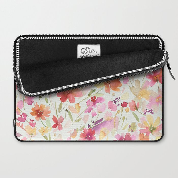 Natural Haze Spring Meadow Cosmos Wildflowers Magenta Red Yellow Laptop Sleeve Gallery Image 2