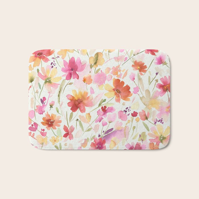 Natural Haze Spring Meadow Cosmos Wildflowers Magenta Red Yellow Bath Mat Gallery Image 1