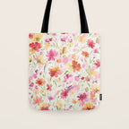 Natural Haze Spring Meadow Cosmos Wildflowers Magenta Red Yellow Tote Bag Gallery Image 1
