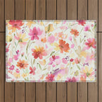 Natural Haze Spring Meadow Cosmos Wildflowers Magenta Red Yellow Outdoor Rug Gallery Image 1